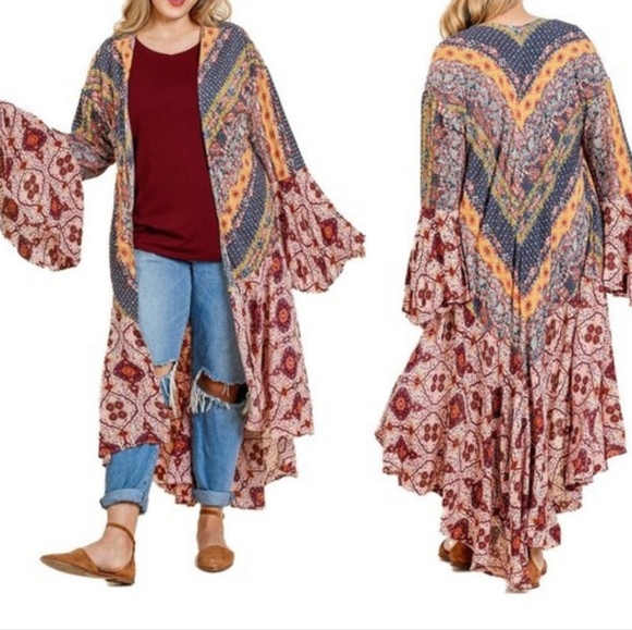 Umgee Boho Maxi Kimono Bell Sleeve - Picture 1 of 6